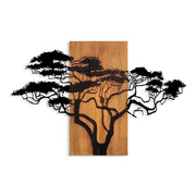 Дървено-метална стенна декорация Acacia Tree в цвят орех-черно 90x3x58cm.