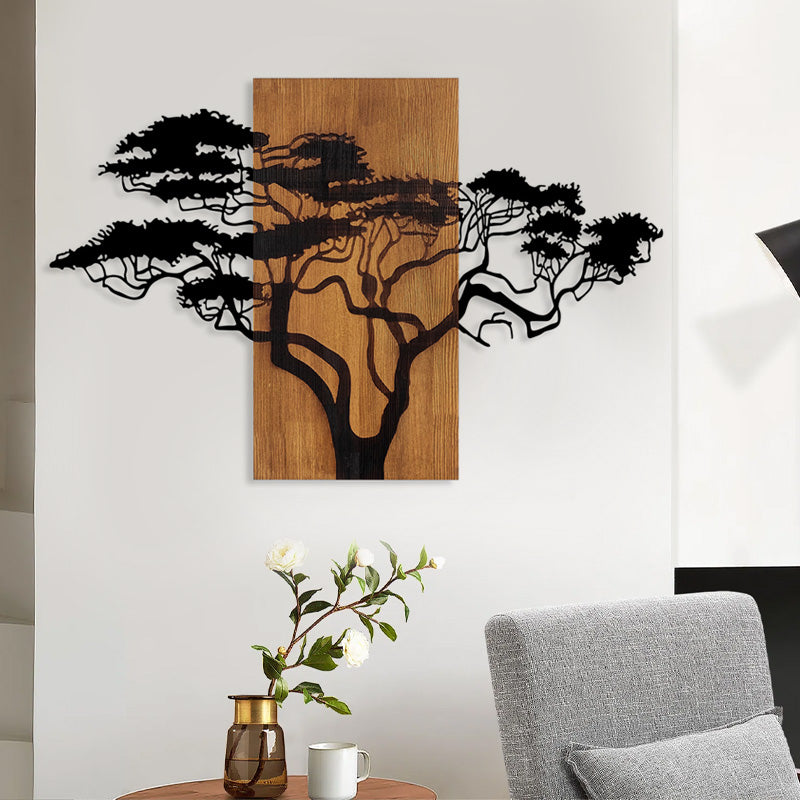 Дървено-метална стенна декорация Acacia Tree в цвят орех-черно 90x3x58cm.