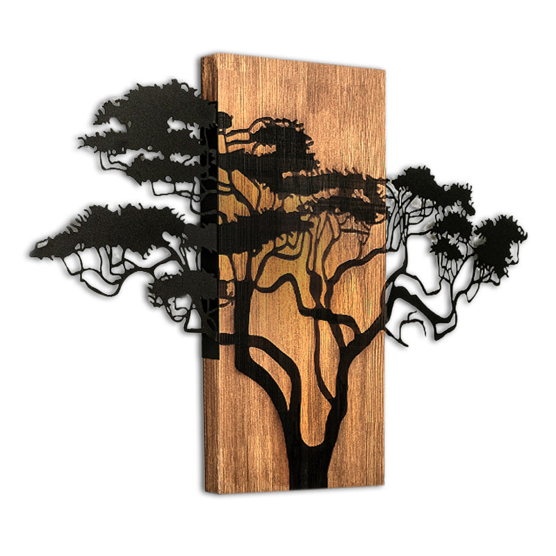 Дървено-метална стенна декорация Acacia Tree в цвят орех-черно 90x3x58cm.
