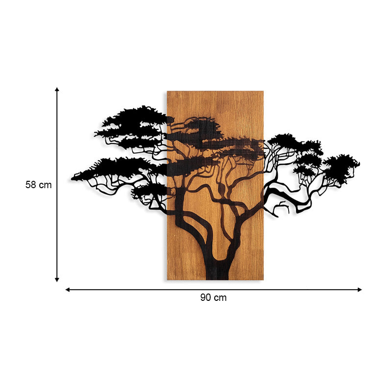 Дървено-метална стенна декорация Acacia Tree в цвят орех-черно 90x3x58cm.