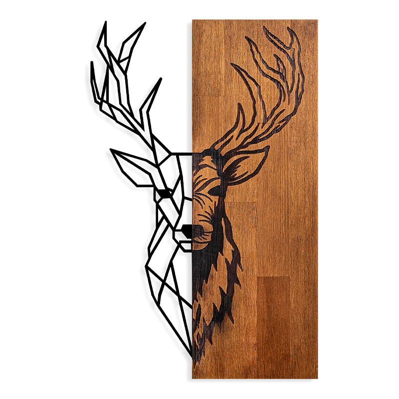 Дървено-метална стенна декорация Deer в цвят орех-черно 36x3x58cm.