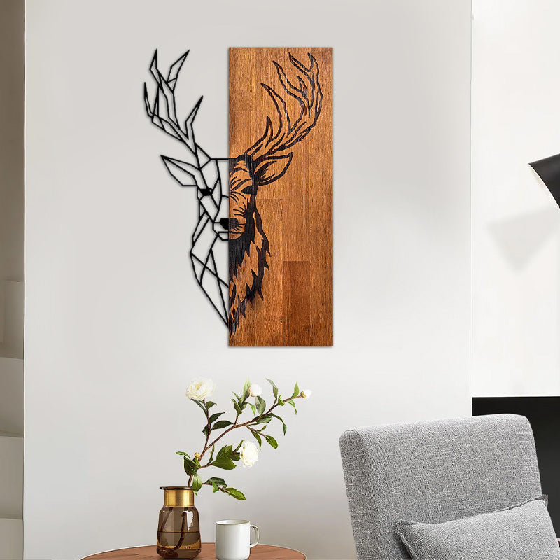 Дървено-метална стенна декорация Deer в цвят орех-черно 36x3x58cm.