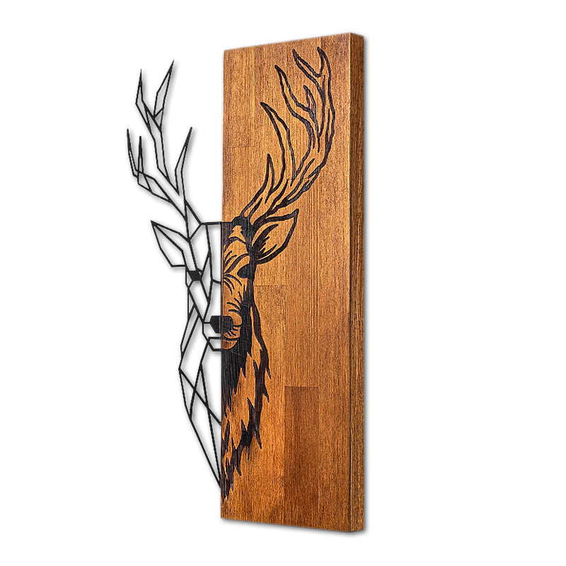 Дървено-метална стенна декорация Deer в цвят орех-черно 36x3x58cm.