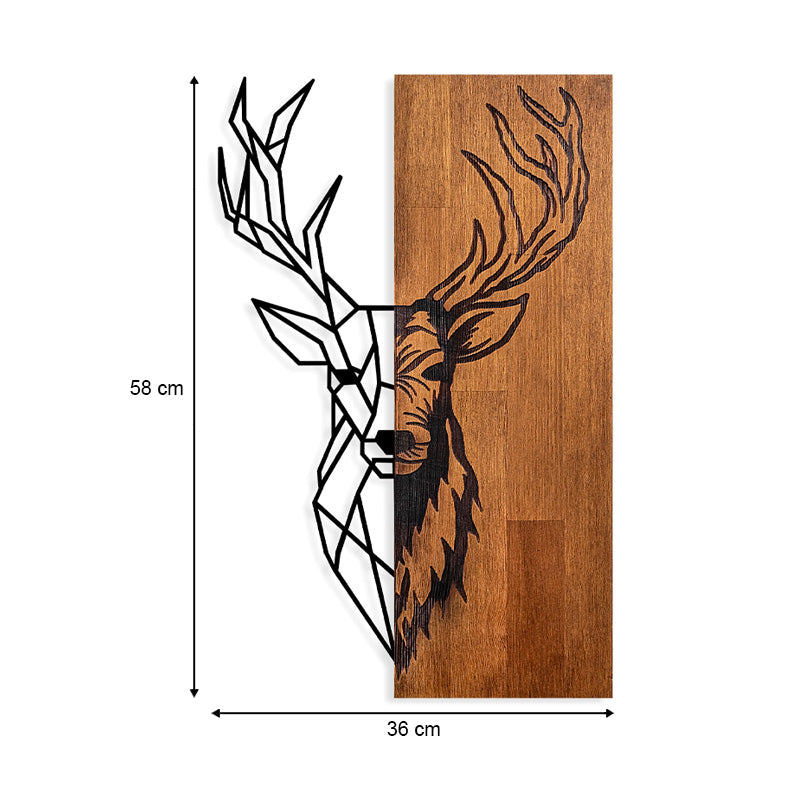 Дървено-метална стенна декорация Deer в цвят орех-черно 36x3x58cm.