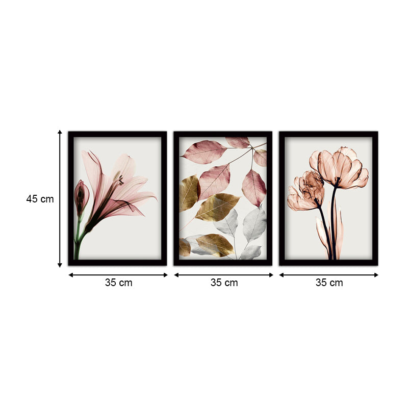 Картина "Pink Flowers" комплект от три части в рамка 35x45x2cm.