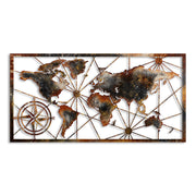 World Map метално стенна декорация в черно - бронзов цвят 120x1.5x60cm.