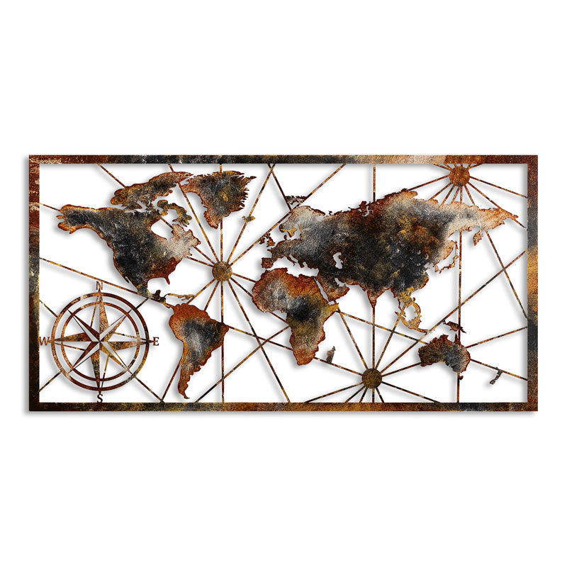 World Map метално стенна декорация в черно - бронзов цвят 120x1.5x60cm.