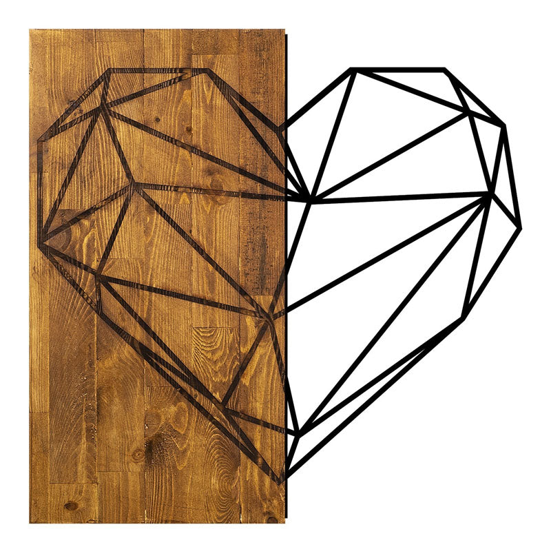 Дървено-метална стенна декорация Heart в цвят орех-черно 58x3x58cm.