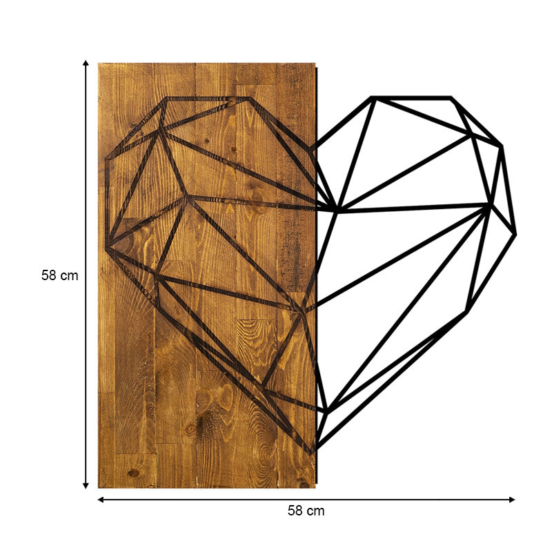 Дървено-метална стенна декорация Heart в цвят орех-черно 58x3x58cm.