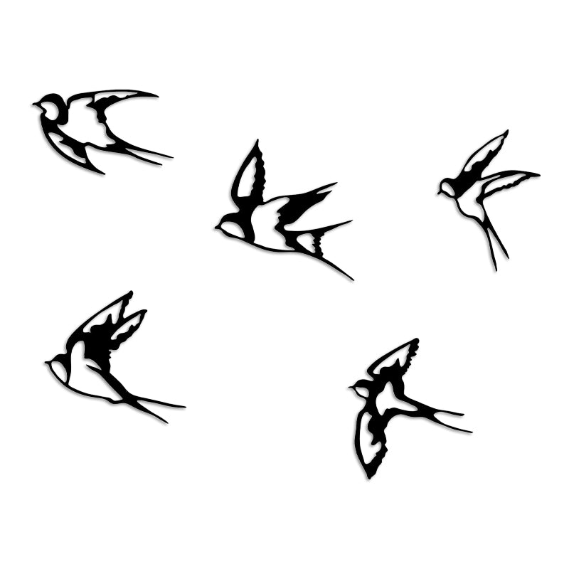 Метални стенни декорации Swallows, комплект от 5 броя в черен цвят 19x19cm.