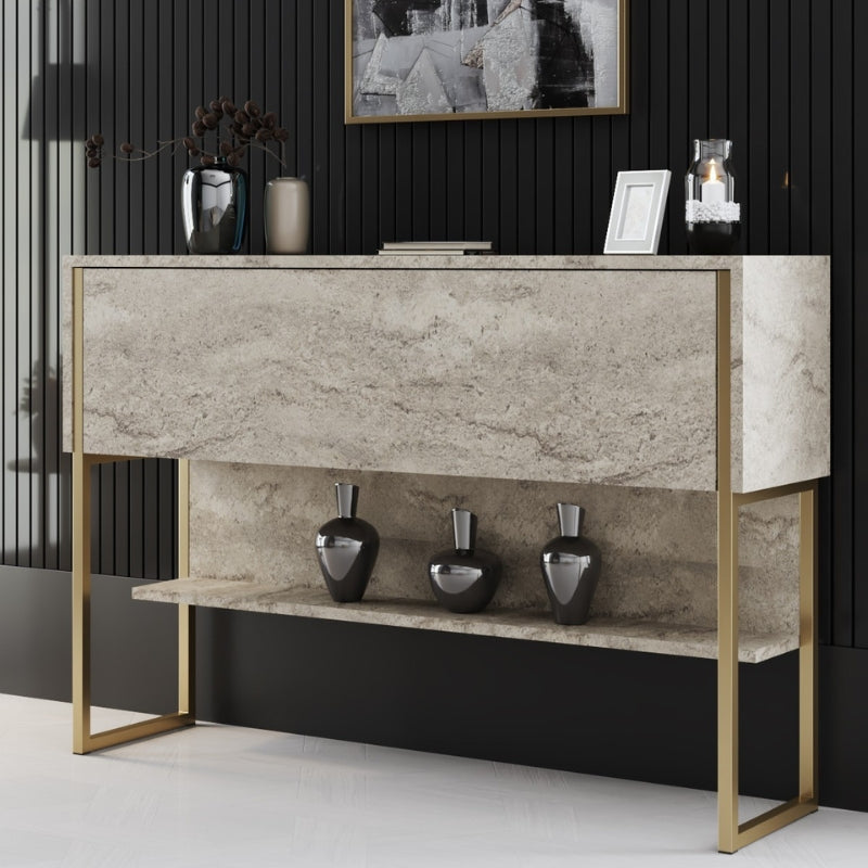 Буфет Luxe меламин в цвят травертин - злато 120x30x80cm.