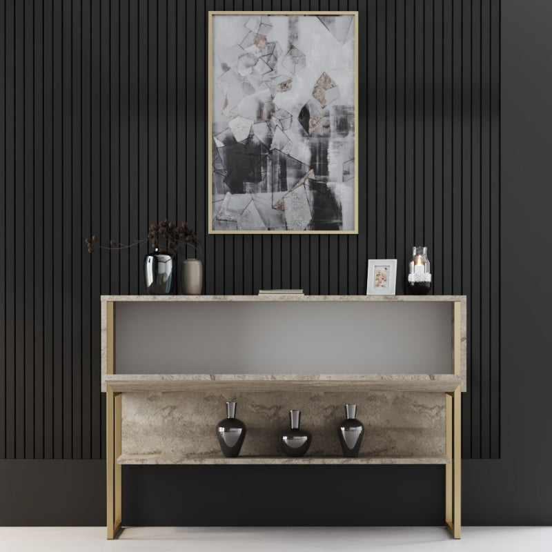 Буфет Luxe меламин в цвят травертин - злато 120x30x80cm.