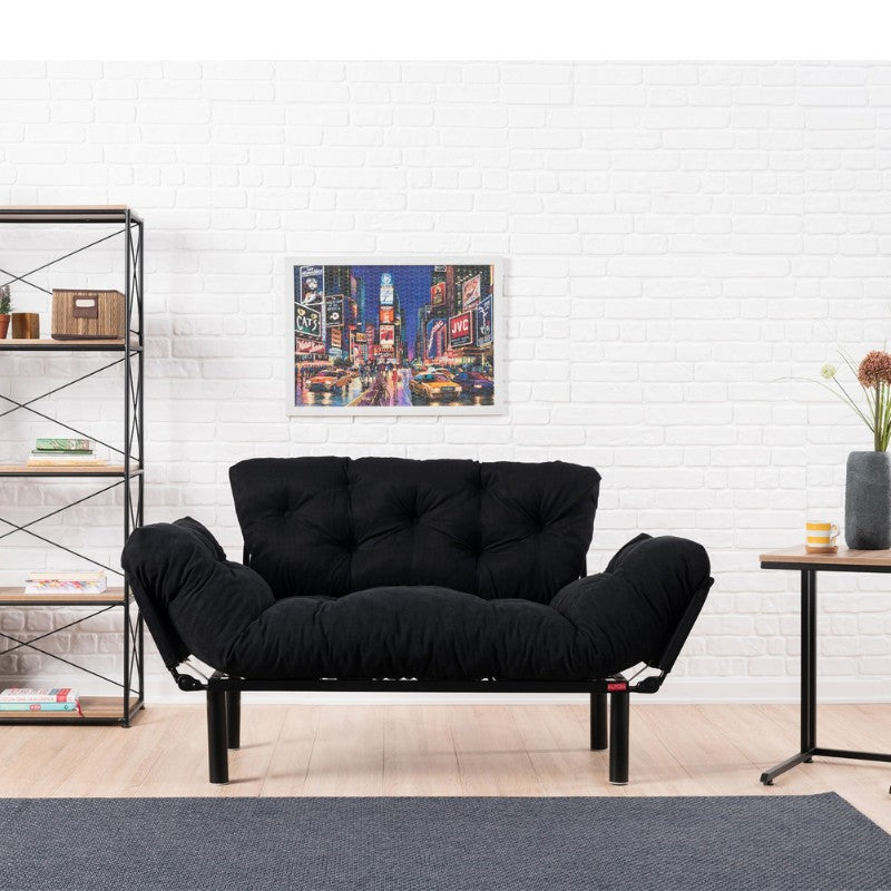 Диван легло Nitta двуместен плат в черен цвят 155x70x85cm.