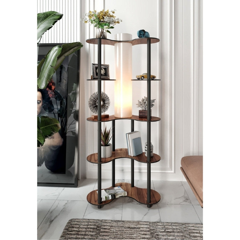 Nova II подова лампа MDF - PVC плат в черно - цвят орех 65x35x150cm.