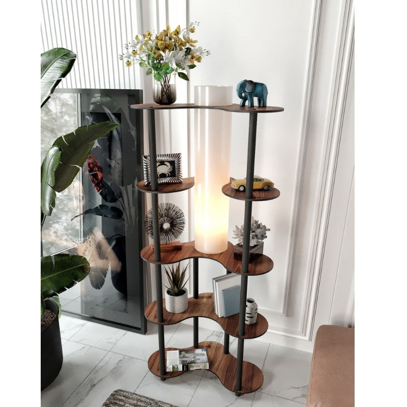 Nova II подова лампа MDF - PVC плат в черно - цвят орех 65x35x150cm.