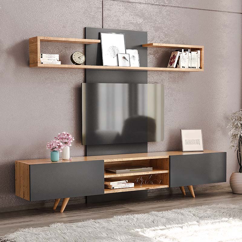 Giacomo TV Unit в сапфирен дъб - антрацитен цвят 180x40x45cm.