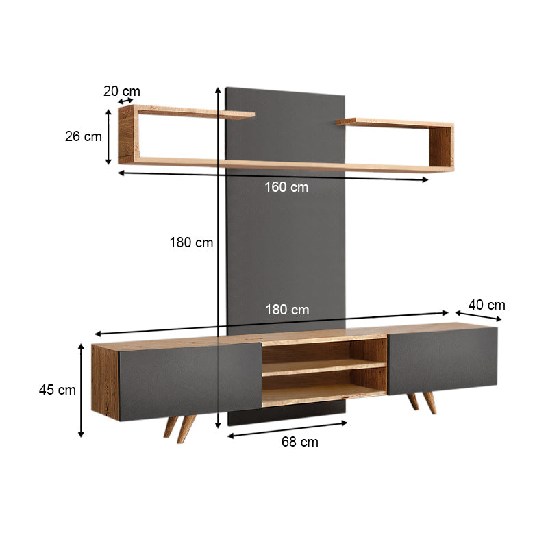 Giacomo TV Unit в сапфирен дъб - антрацитен цвят 180x40x45cm.