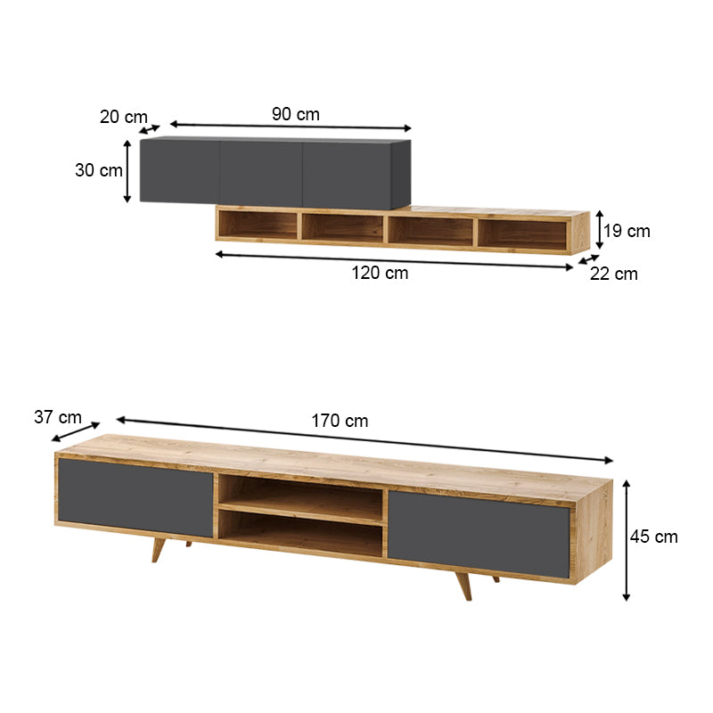 Serine TV Unit сапфирен дъб - цвят антрацит 170x37x45cm.