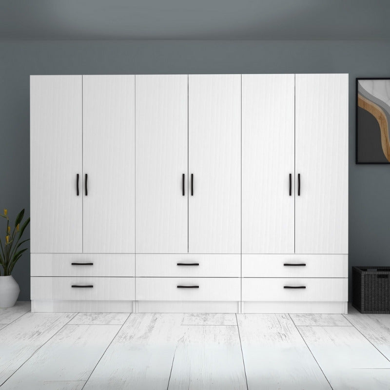 Гардероб Ricardo меламин с шест врати бял 240x51,8x181cm.