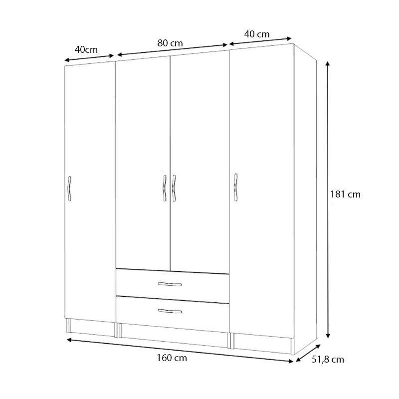 Гардероб Ricardo меламин с четири врати орех 160x51,8x181cm.
