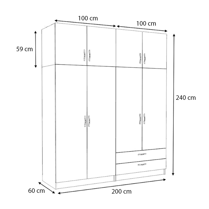 Гардероб Victoria четирикрилен меламин с шкаф цвят дъб 200x60x240cm.