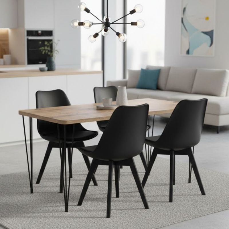 Dining Трапезен комплект 5 части Roger - Viva MDF - pp акация цвят - черен 120x70x75cm.