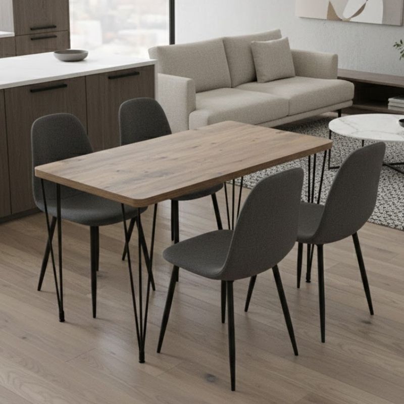 Dining трапезен комплект 5 части Roger - Iris MDF - плат акация цвят - сив 120x70x75cm.