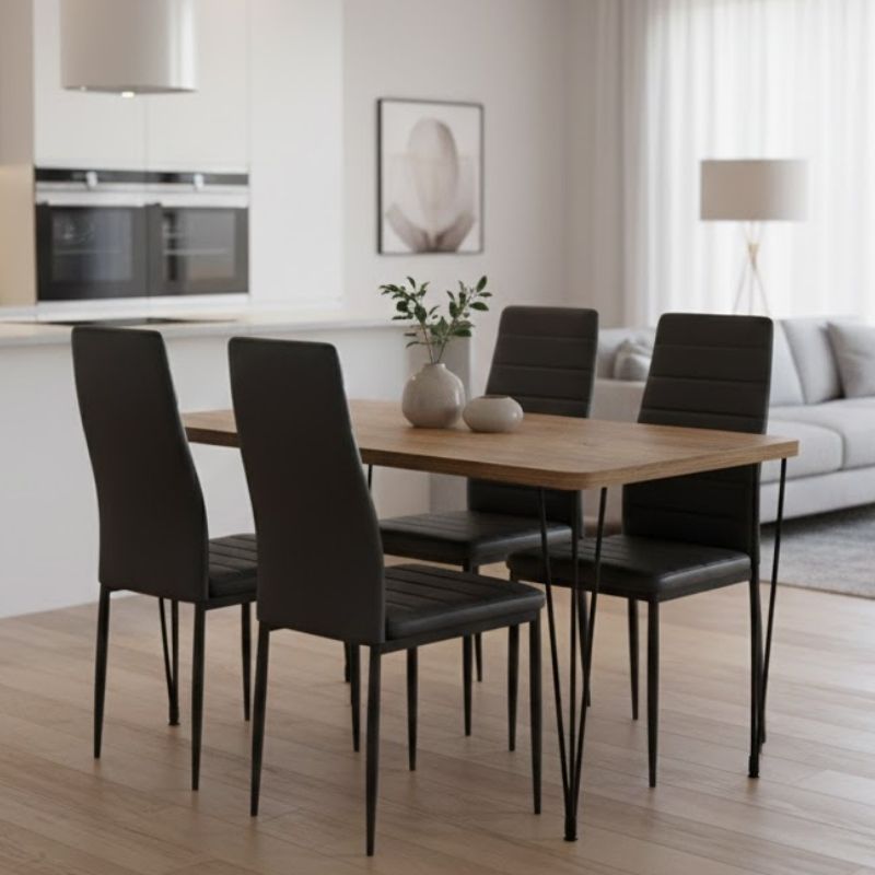 Dining трапезен комплект 5 части Roger - Rosa MDF - PU акация цвят - черен 120x70x75cm.