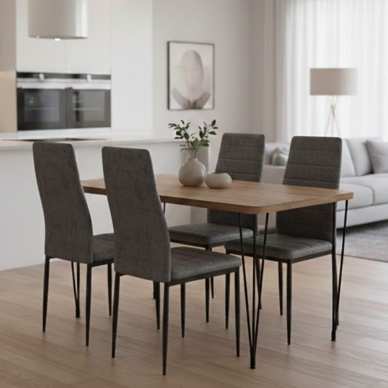 Dining Трапезен комплект 5 части Roger - Rosa MDF - плат акация цвят - сив 120x70x75cm.