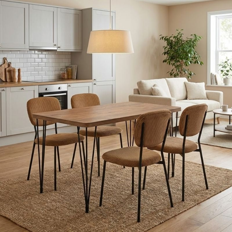 Dining Трапезен комплект 5 части Roger - Kevin MDF - плат акация цвят - горчица 120x70x75cm.