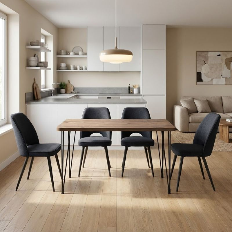 Dining Трапезен комплект 5 части Roger - Christy MDF - плат акация цвят - антрацит 120x70x75cm.