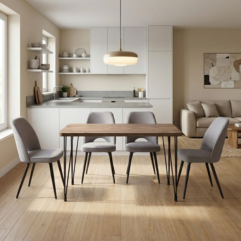 Dining трапезен комплект 5 части Roger - Christy MDF - плат акация цвят - бежов 120x70x75cm.