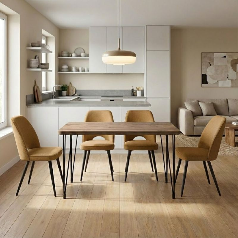 Dining трапезен комплект 5 части Roger - Christy MDF - плат акация цвят - горчица 120x70x75cm.
