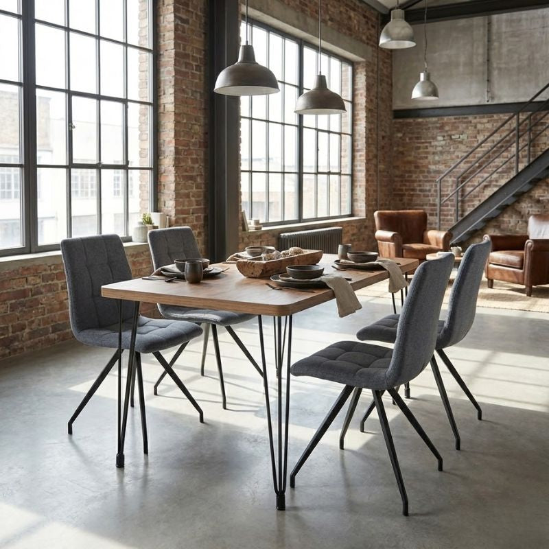 Dining Трапезен комплект 5 части Roger - Bianca MDF - плат акция цвят - сив 120x70x75cm.