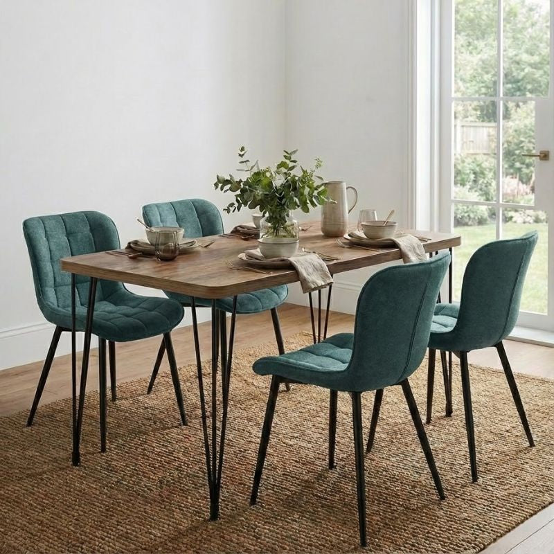 Dining Трапезен комплект 5 части Roger - Chiara MDF - плат акация цвят - зелен 120x70x75cm.