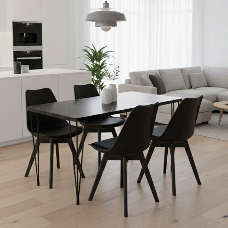 Dining трапезен комплект 5 части Roger - Viva MDF - черен мрамор - черен 120x70x75cm