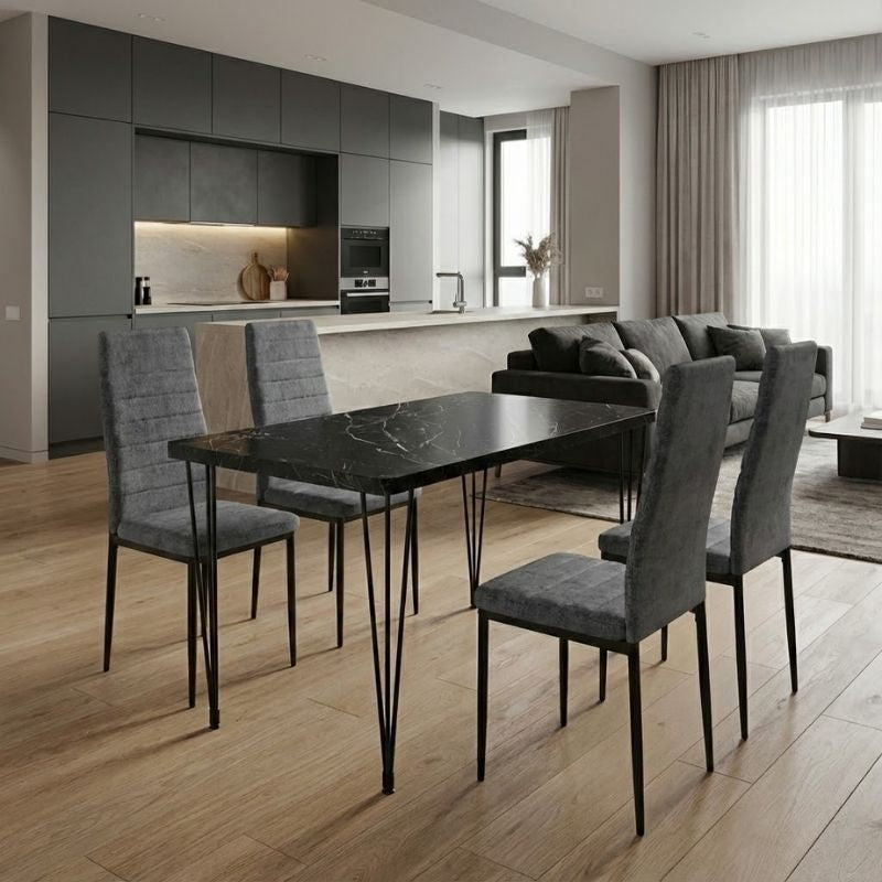 Dining трапезен комплект 5 части Roger - Rosa MDF - плат черен мрамор, сив 120x70x75cm