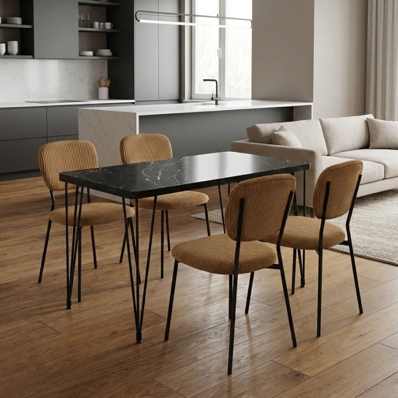 Dining Трапезен комплект 5 части Roger - Kevin MDF - плат черен мрамор, горчица 120x70x75cm