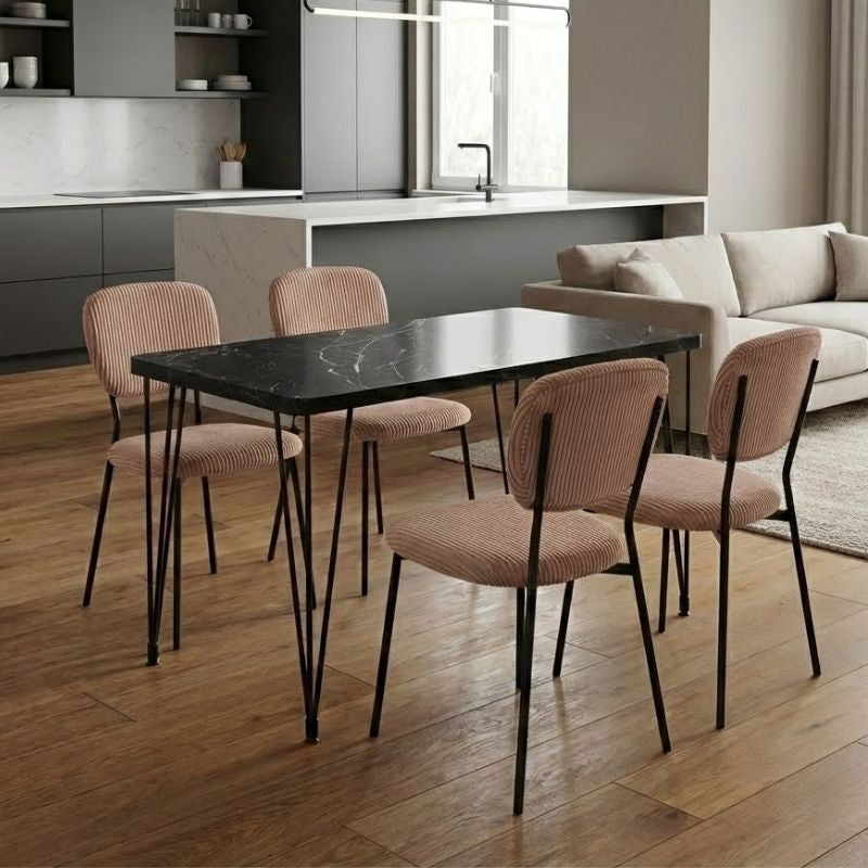 Dining Трапезен комплект 5 части Roger - Kevin MDF - плат черен мрамор, цвят мокачино 120x70x75cm