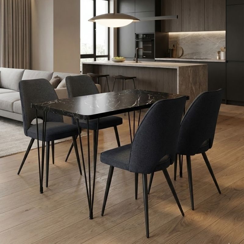 Dining Трапезен комплект Roger - Christy MDF - плат черен мрамор - антрацит 120x70x75cm