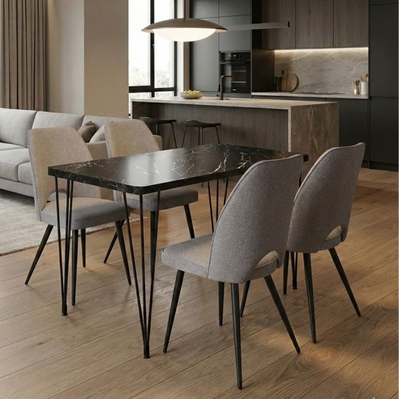 Dining Трапезен комплект Roger - Christy MDF - плат черен мрамор, бежов 120x70x75cm