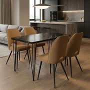 Dining трапезен комплект 5 части Roger - Christy MDF - плат черен мрамор, горчица 120x70x75cm