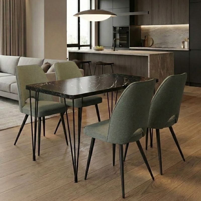 Dining Трапезен комплект Roger - Christy MDF - плат черен мрамор, зелен 120x70x75cm