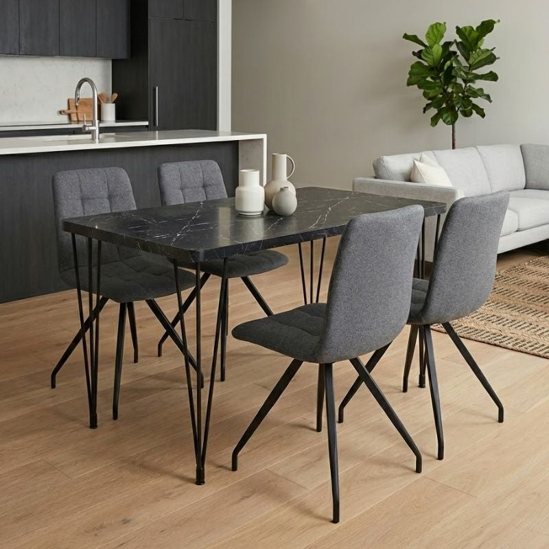 Dining Трапезен комплект 5 части Roger - Bianca MDF - плат черен мрамор, сив 120x70x75cm
