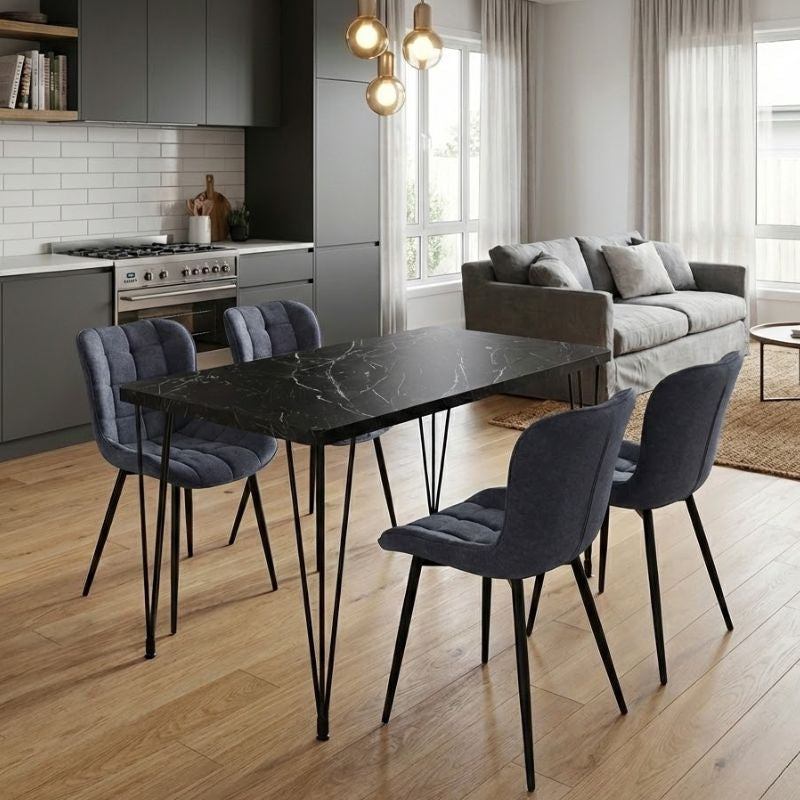 Dining Трапезен комплект 5 части Roger - Chiara MDF - плат черен мрамор, антрацит 120x70x75cm.