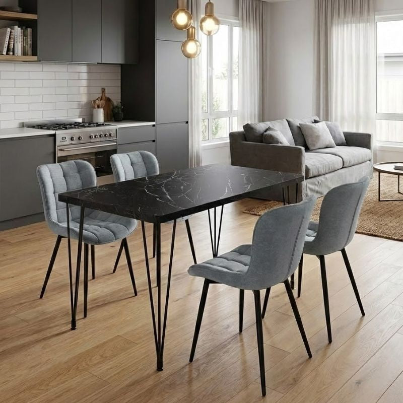 Dining Трапезен комплект 5 части Roger - Chiara MDF - плат черен мрамор, сив 120x70x75cm