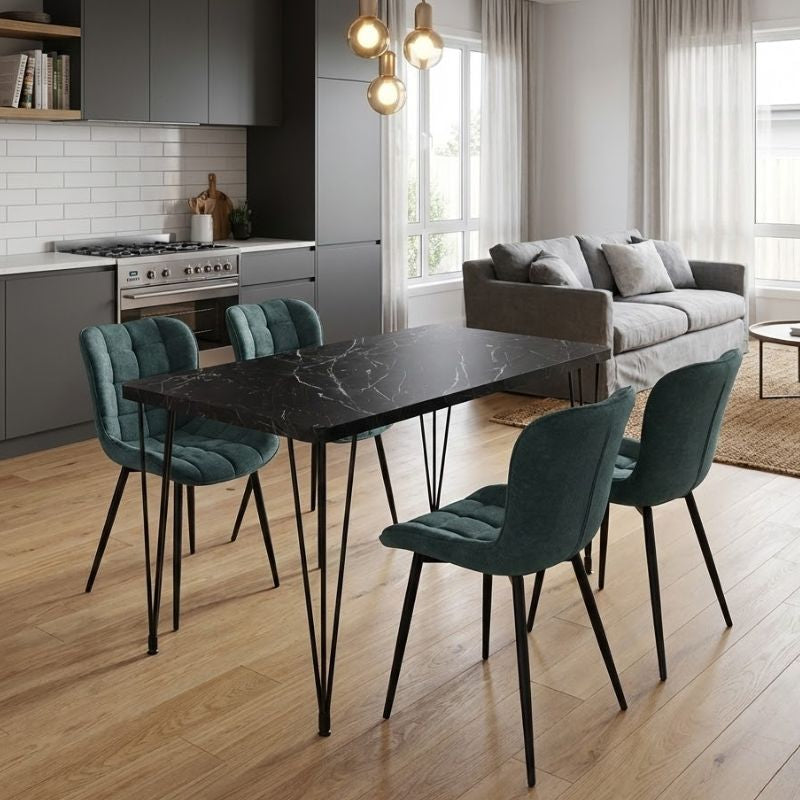 Dining Трапезен комплект 5 части Roger - Chiara MDF - плат черен мрамор, зелен 120x70x75cm.