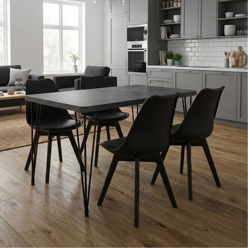 Dining Трапезен комплект 5 части Roger - Viva MDF - сив бетон - черен 120x70x75cm.