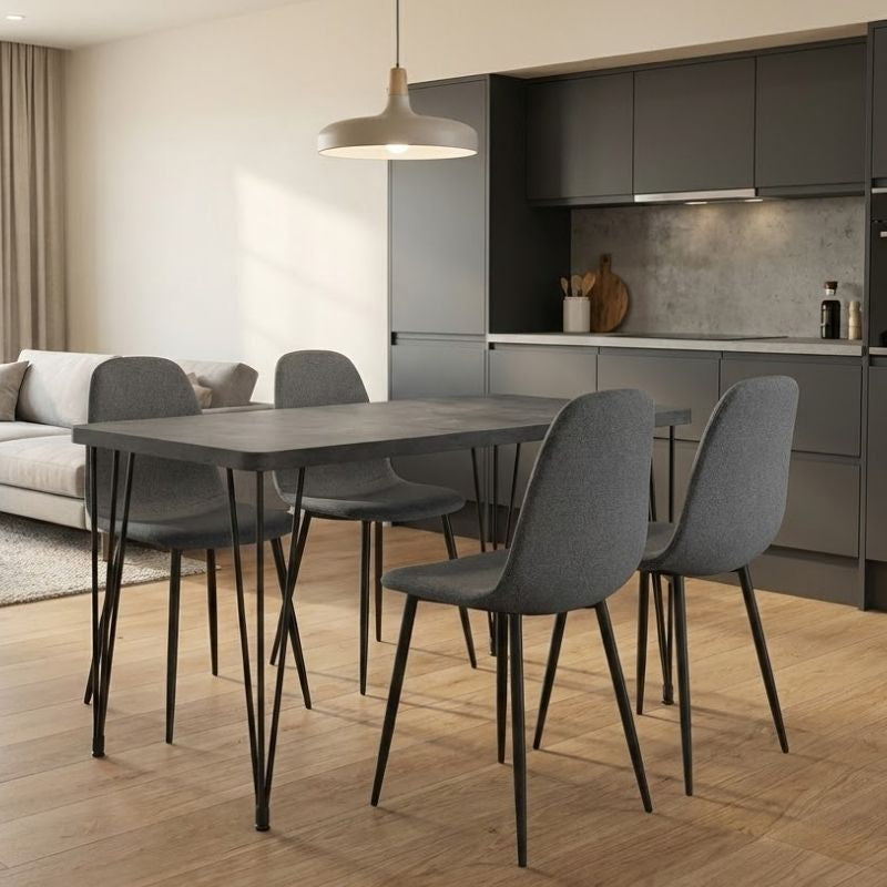 Dining Трапезен комплект 5 части Roger - Iris MDF - плат бетон сив цвят - сив 120x70x75cm.