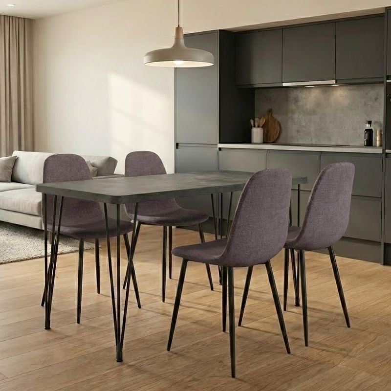 Dining трапезен комплект 5 части Roger - Iris MDF - плат бетон сив цвят - бежов 120x70x75cm.